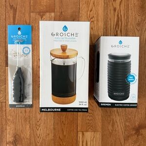 Grosche coffee binder - French press, grinder, frother (all new, sealed)